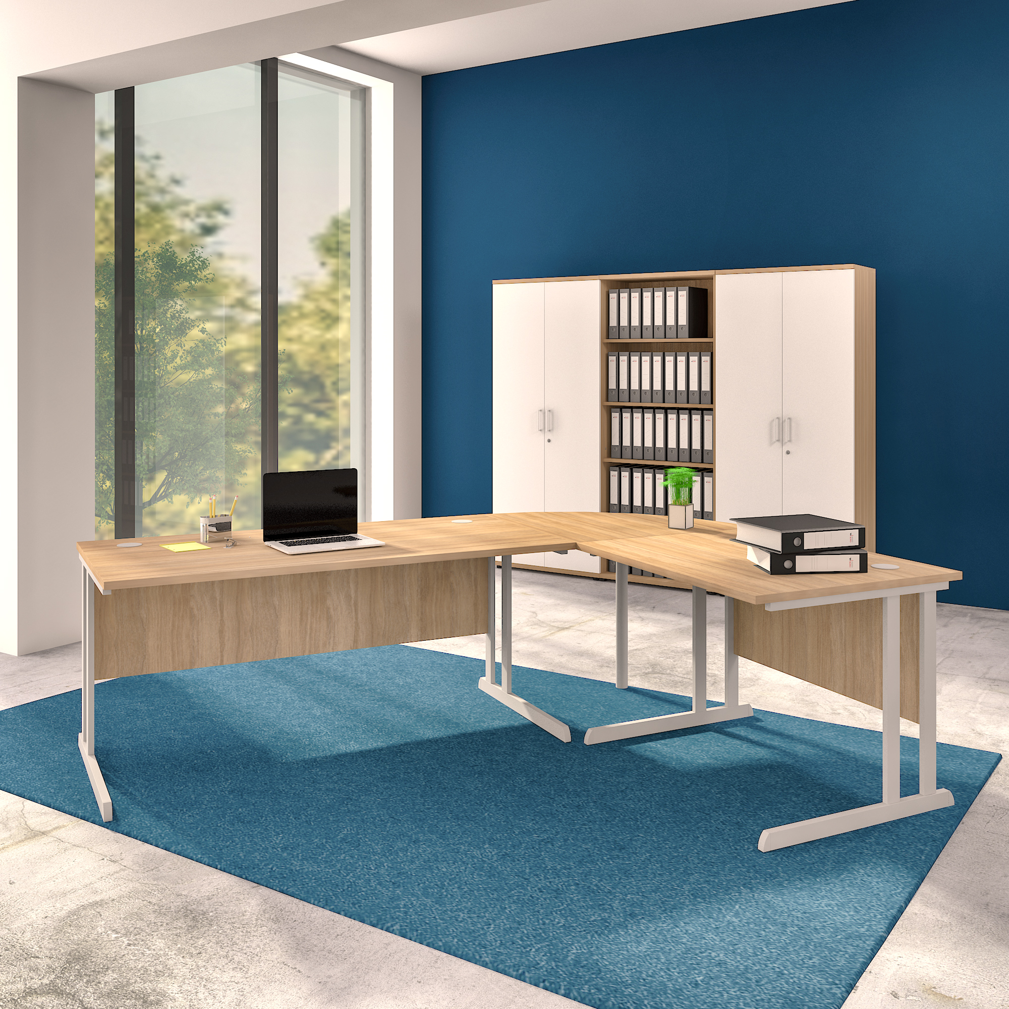 OPTIMA C angle desk | 2400 x 1800 mm, amber oak - 1 Main Image