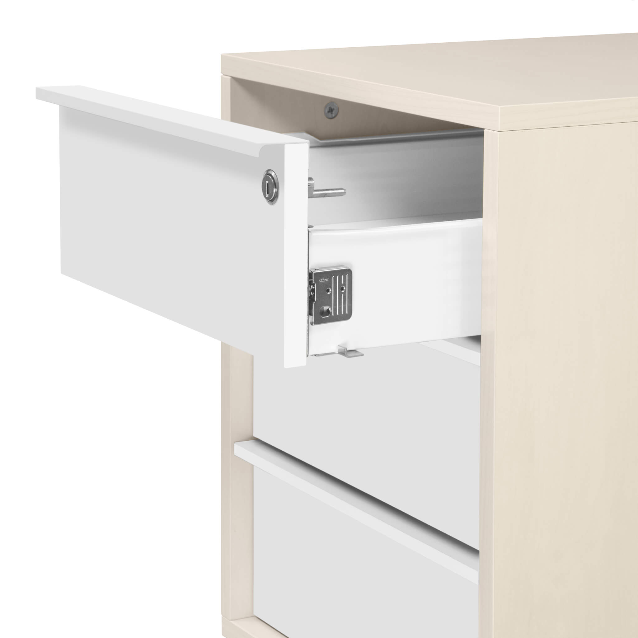 NOVA Conteneur en rouleau | 3 tiroirs, 600 mm de profondeur, érable / blanc - 2 Main Image
