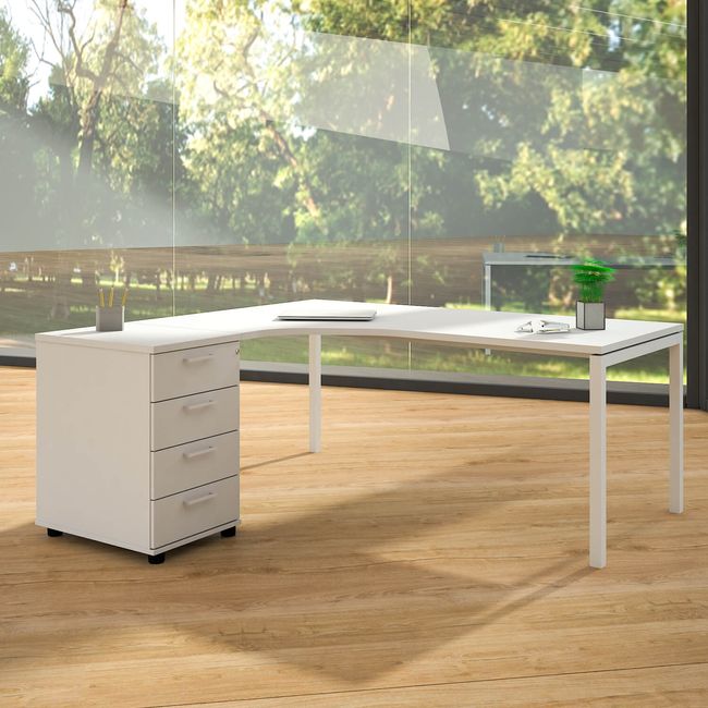 Winkelschreibtisch mit Standcontainer NOVA XL 180x163cm Weiß Eck-Schreibtisch
