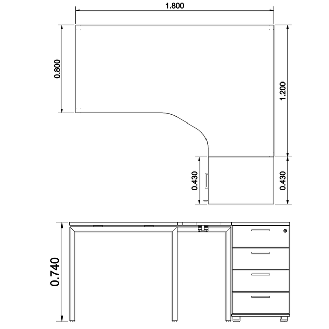 NOVA Winkelkombination | Mit Standcontainer, Winkel rechts, 1800 x 1630 mm, Weiß NOVA Winkelkombination | Mit Standcontainer, Winkel rechts, 1800 x 1630 mm, Weiß