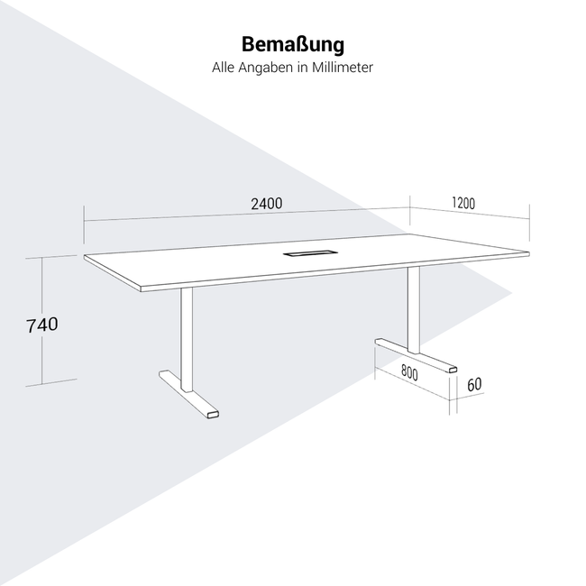 T-EASY Konferenztisch | 2400 x 1200 mm (10 - 12 Personen), elektrifiziert, Bernsteineiche