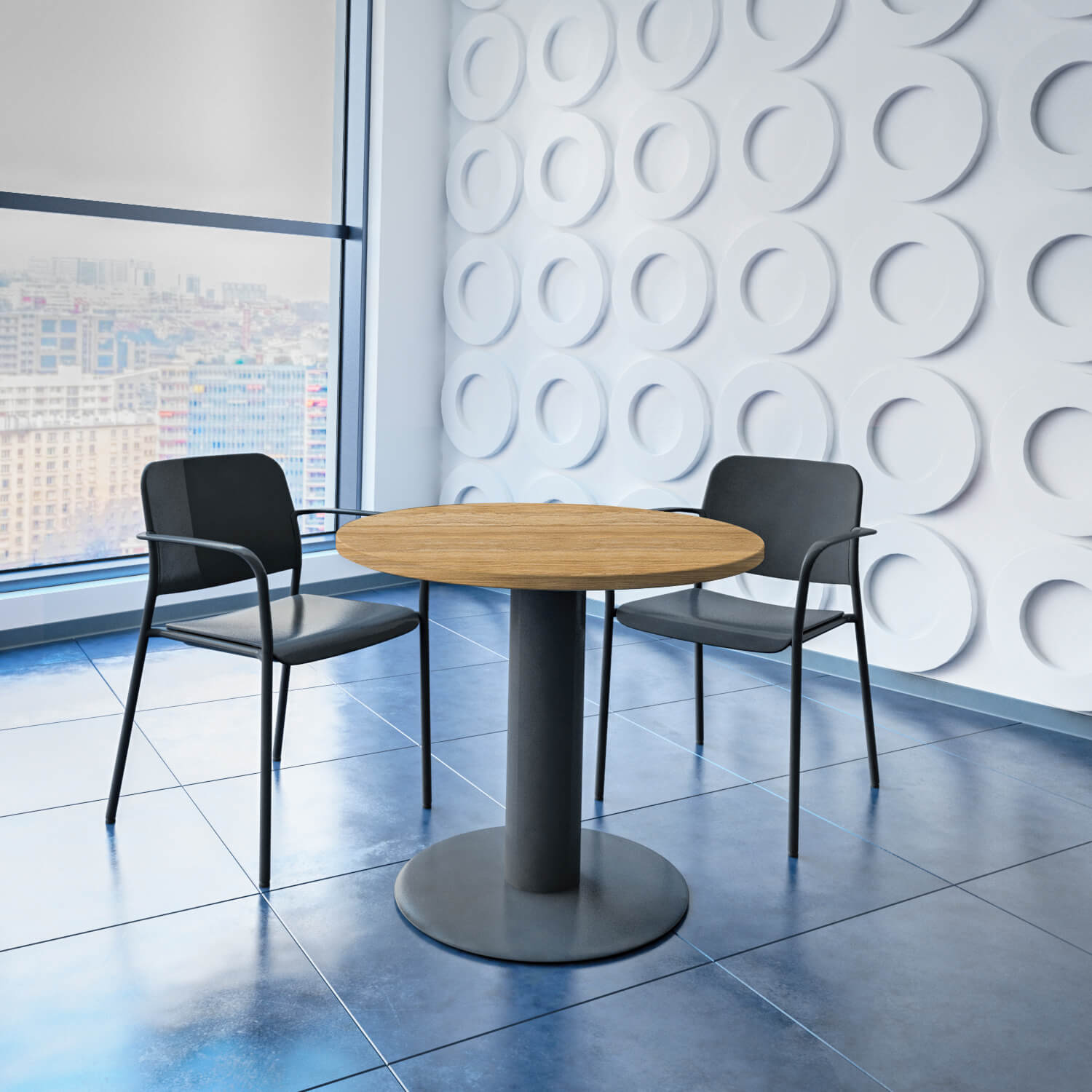 OPTIMA meeting table | Round, anthracite frame, Ø 800 mm, amber oak - 1 Main Image