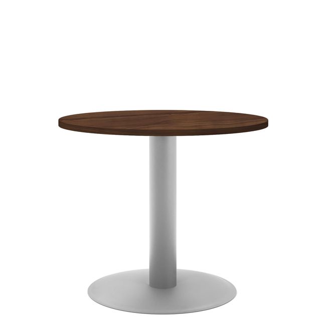 OPTIMA Besprechungstisch | Rund, Gestell Silber, Ø 800 mm, Nussbaum