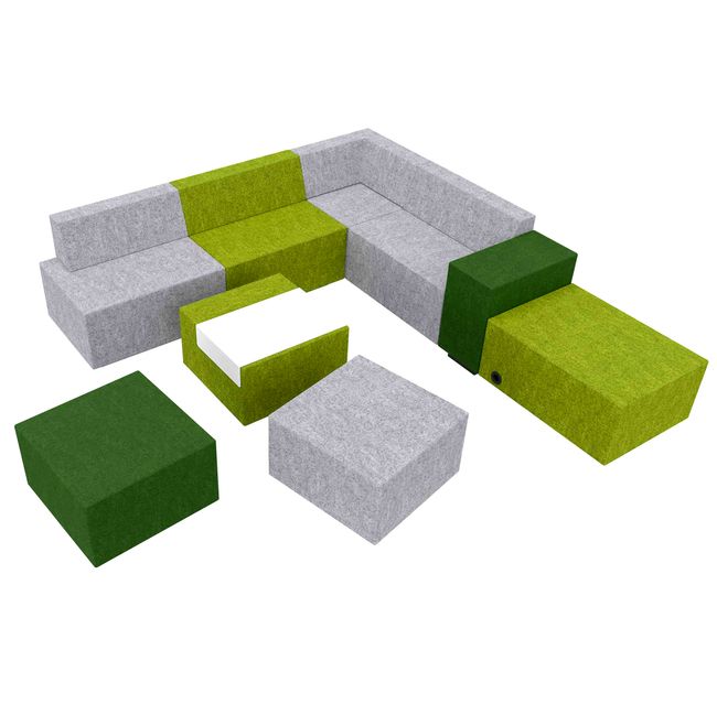 JAZZ Sitzgruppe | 2200 x 2500 mm, Wollbezug VELITO - Grün / Hellgrau meliert JAZZ Sitzgruppe | 2200 x 2500 mm, Wollbezug VELITO - Grün / Hellgrau meliert