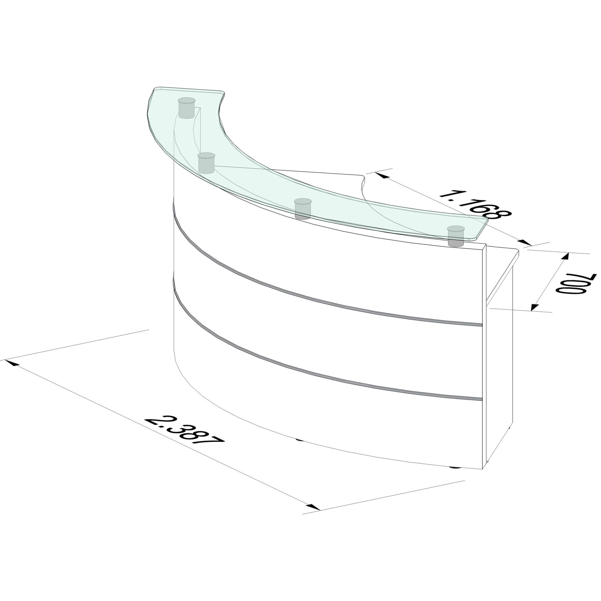 eMel - GRANADA reception desk | Round, 2387 x 1168 mm - 2 Main Image