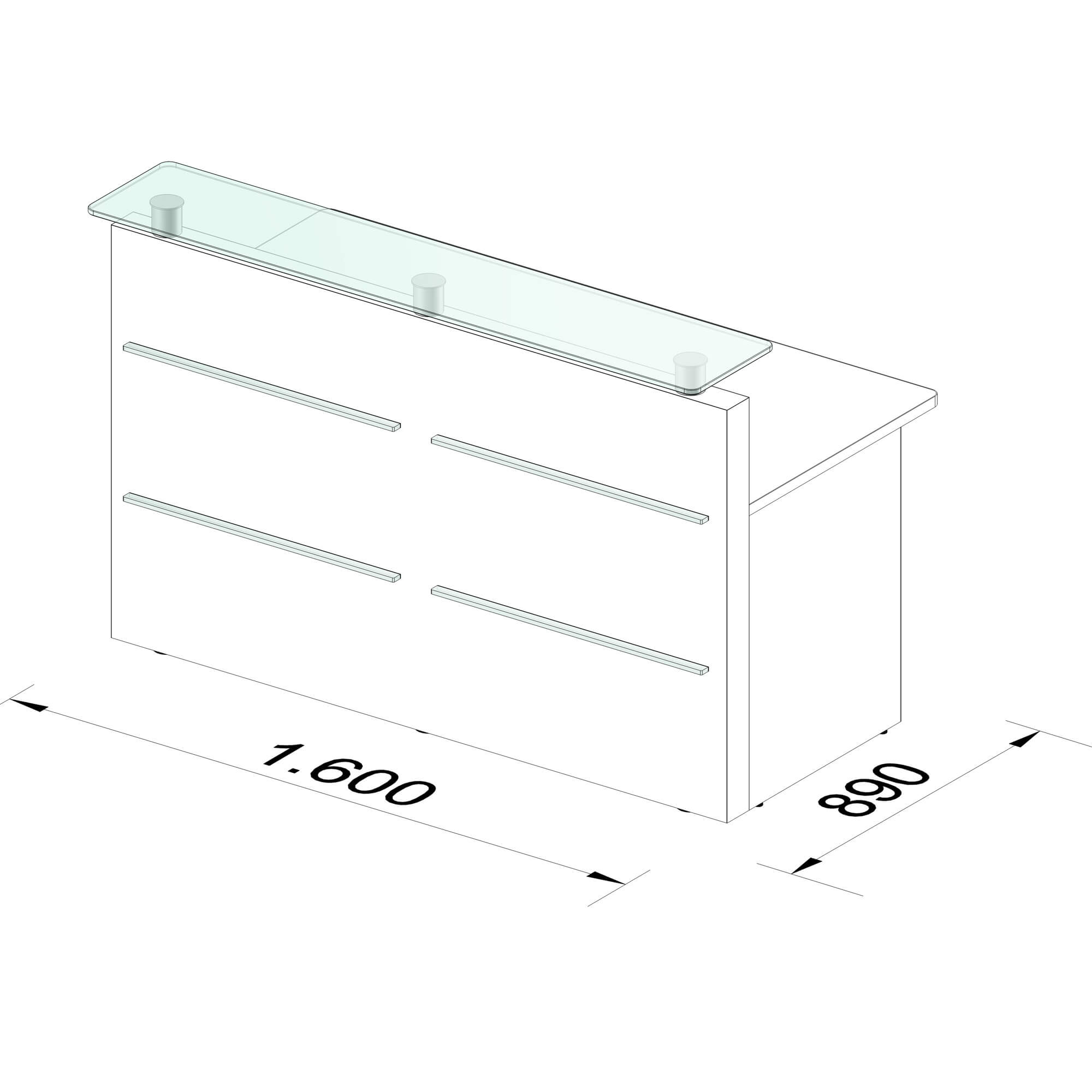 Emel - Murcia Reception Counter | Éclairage LED, 1600 x 890 mm - 2 Main Image