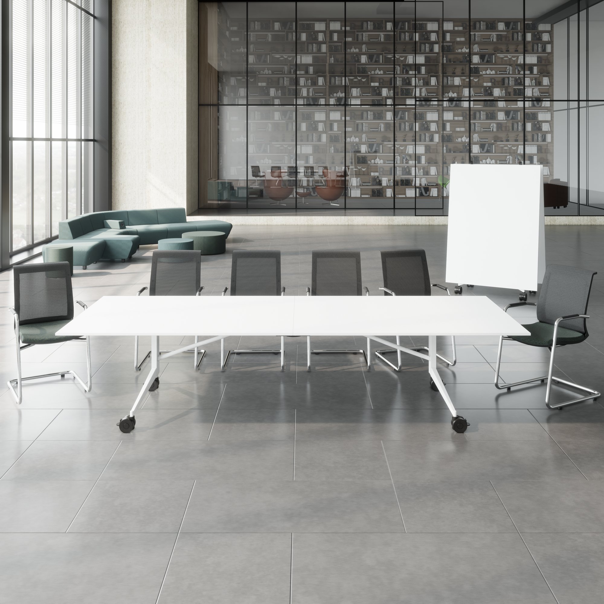 MARA - TIMMY LIBRO Konferenztisch | 3200 x 1200 mm (10 - 14 Personen), rollbar, faltbar, Weiß - 3 Main Image