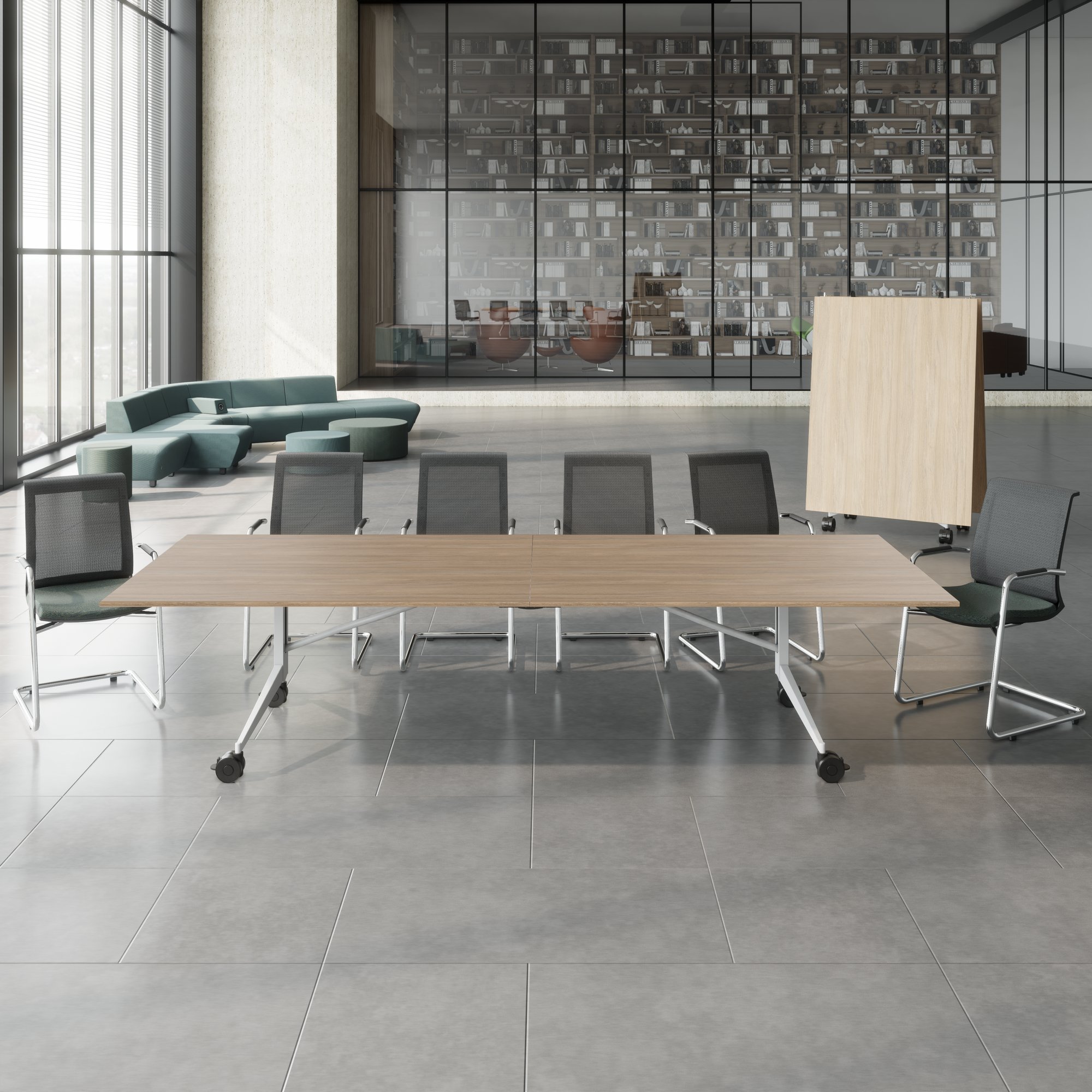 MARA - TIMMY LIBRO Konferenztisch | 3200 x 1200 mm (10 - 14 Personen), rollbar, faltbar, Bernsteineiche - 22 Main Image