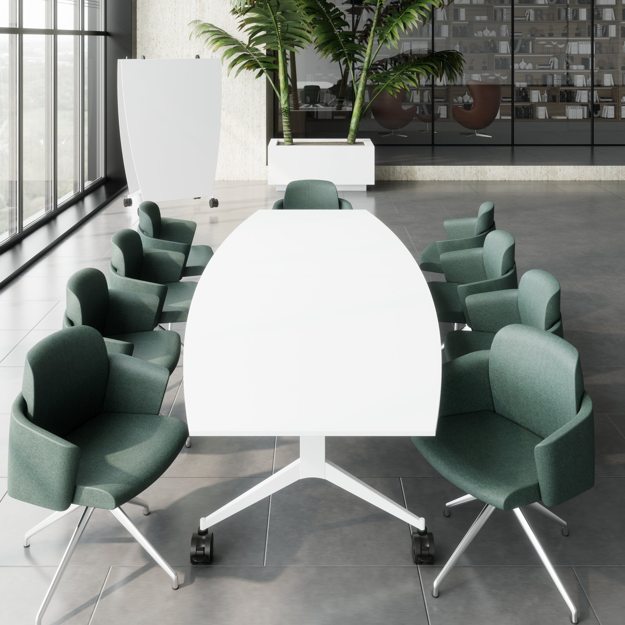 MARA - TIMMY LIBRO Table de conférence | forme bateau, 3200 x 1200 mm (10 - 14 personnes), roulante, pliable,  blanc - 4 Main Image