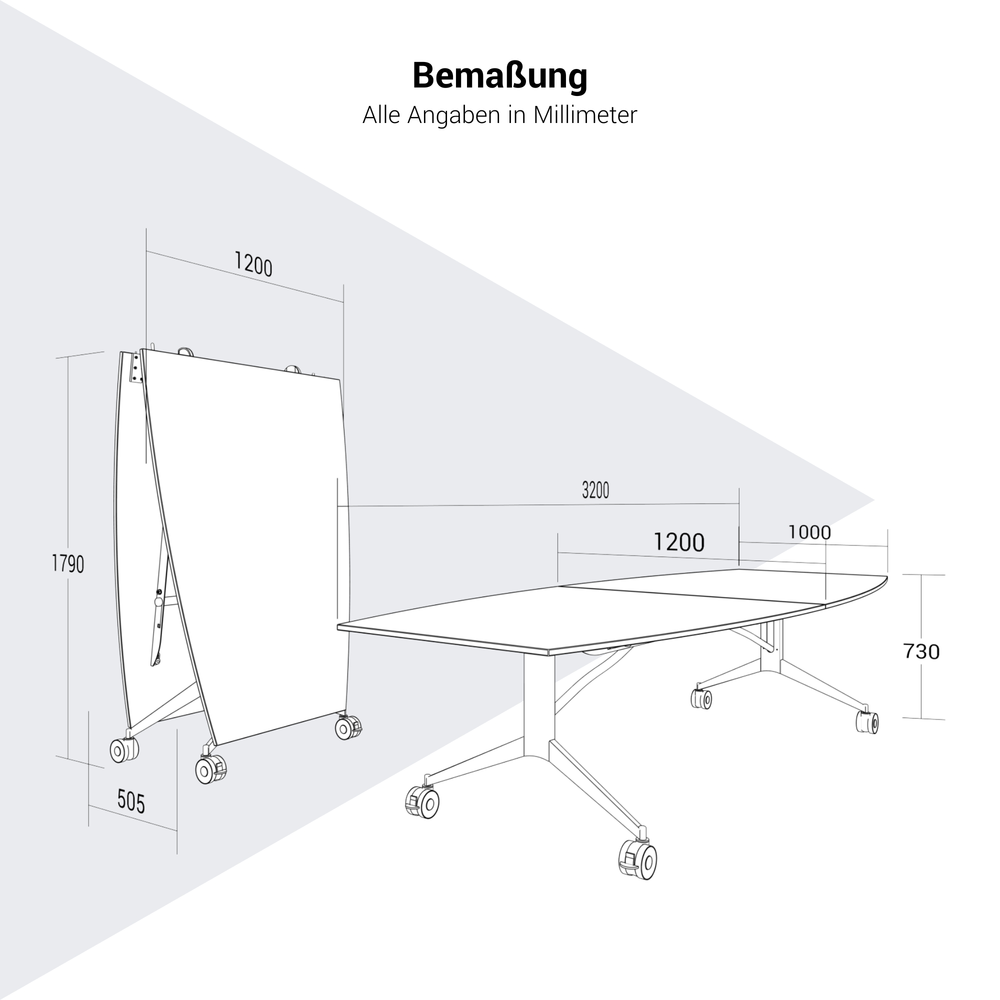 MARA - TIMMY LIBRO Table de conférence | forme bateau, 3200 x 1200 mm (10 à 14 personnes), roulante, pliable,  noyer - 20 Main Image