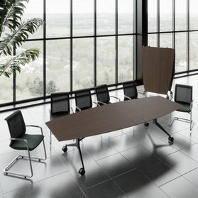 MARA - TIMMY LIBRO Konferenztisch | Bootsform, 3200 x 1200 mm (10 - 14 Personen), rollbar, faltbar,  Nussbaum
