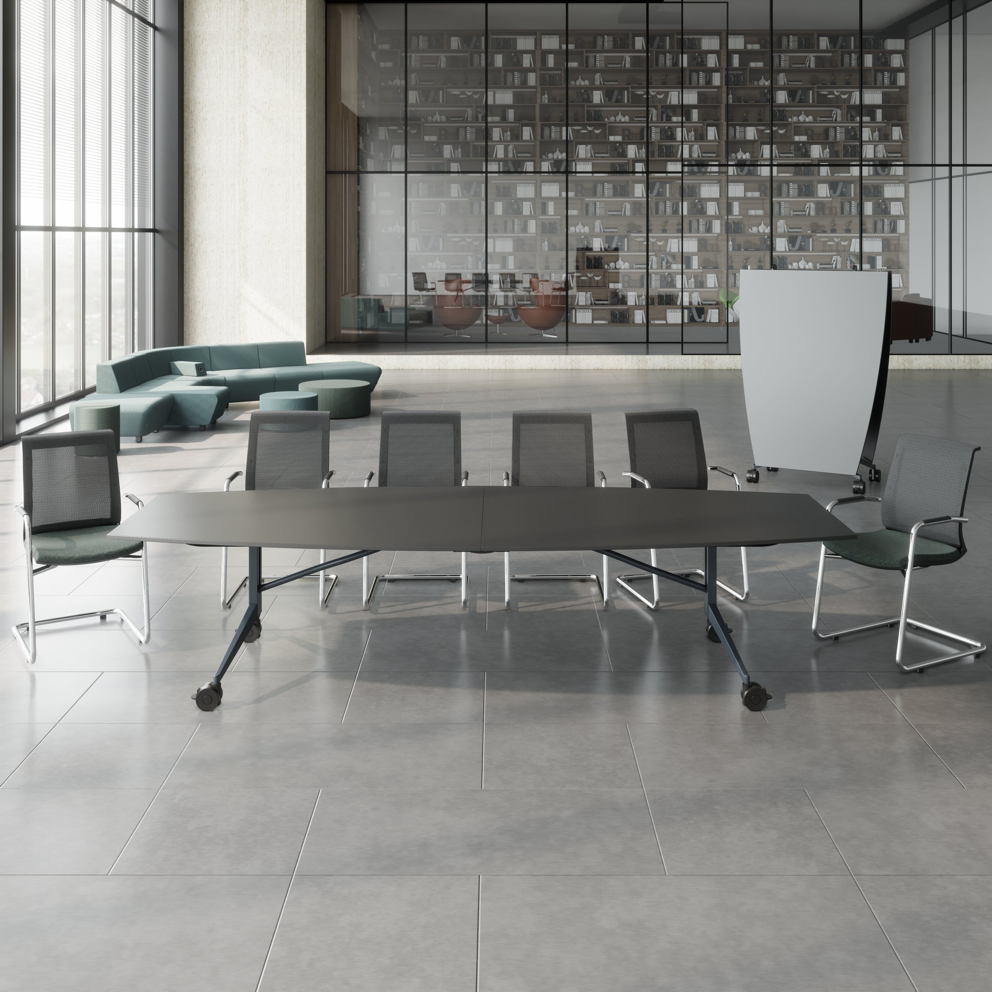 Mara TIMMY LIBRO Tabella della conferenza | Forma di avvio, 3200 x 1200 mm (10-14 persone), arrotolabile, pieghevole, antracite - 3 Main Image