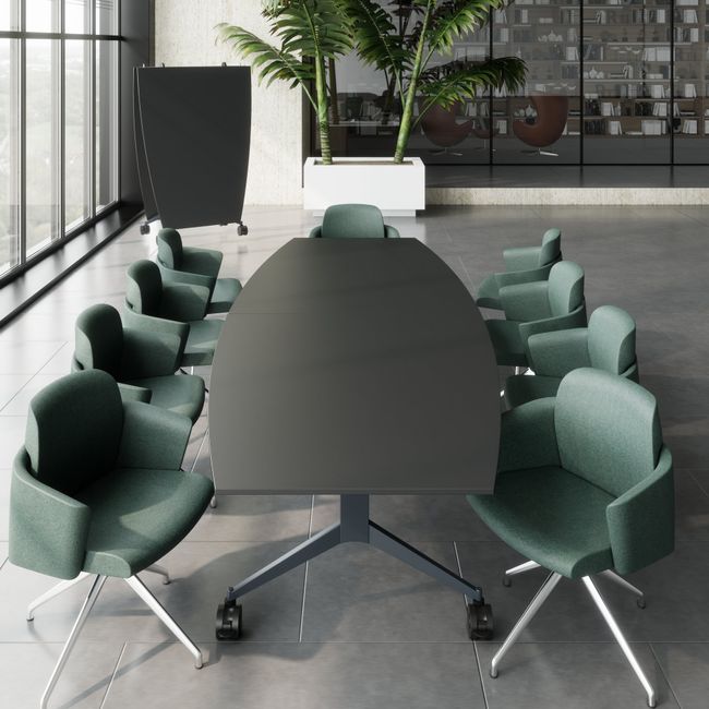 MARA - TIMMY LIBRO Konferenztisch | Bootsform, 3200 x 1200 mm (10 - 14 Personen), rollbar, faltbar, Anthrazit
