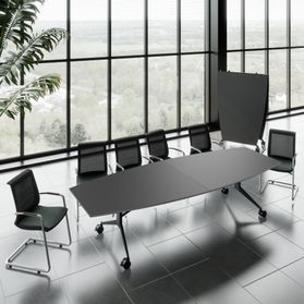 MARA - TIMMY LIBRO Konferenztisch | Bootsform, 3200 x 1200 mm (10 - 14 Personen), rollbar, faltbar, Anthrazit