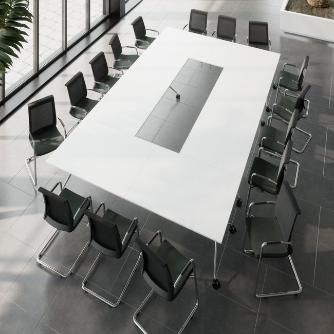 MARA - ARGO LIBRO Klapptisch | 2400 - 2800 x 1000 mm (8 - 10 Personen), rollbar, faltbar, Weiß
