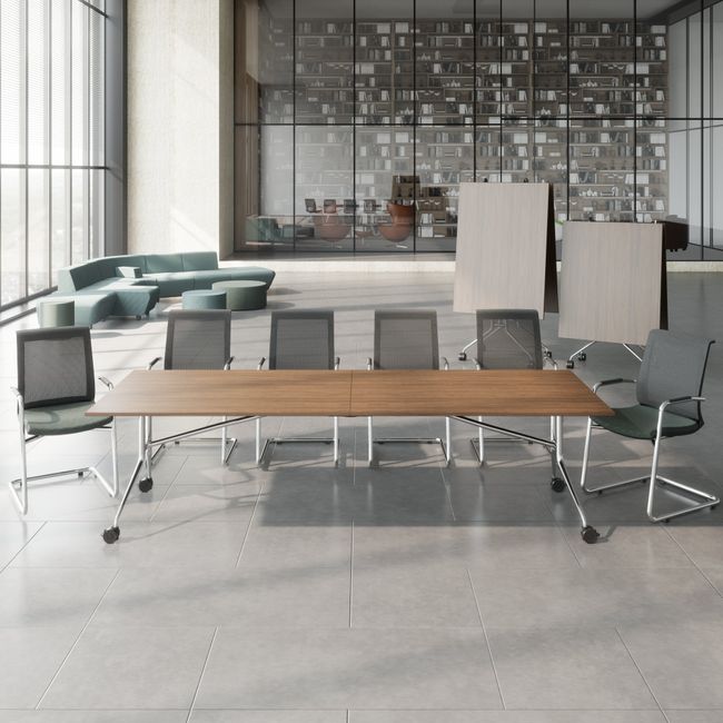 MARA - ARGO LIBRO Klapptisch | 2400 - 2800 x 1000 mm (8 - 10 Personen), rollbar, faltbar, Nussbaum