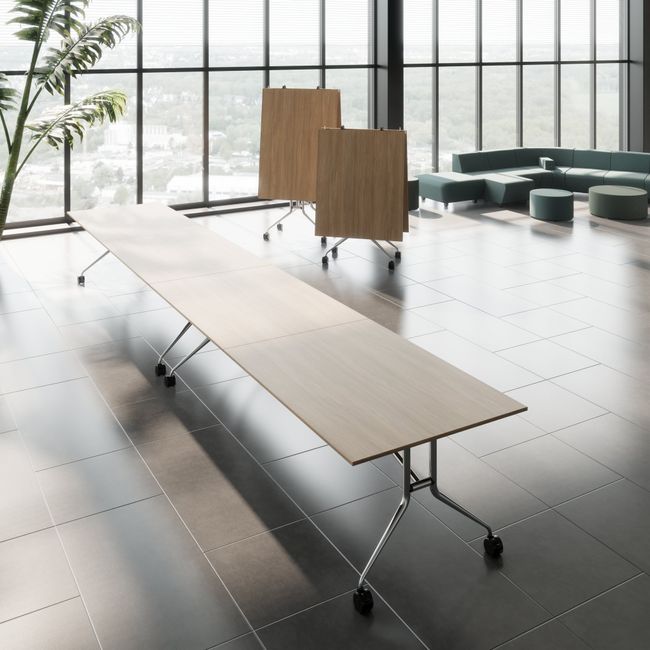 MARA - ARGO LIBRO Klapptisch | 2400 - 2800 x 1000 mm (8 - 10 Personen), rollbar, faltbar, Bernsteineiche