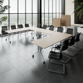 MARA - ARGO LIBRO Klapptisch | 2400 - 2800 x 1000 mm (8 - 10 Personen), rollbar, faltbar, Bernsteineiche