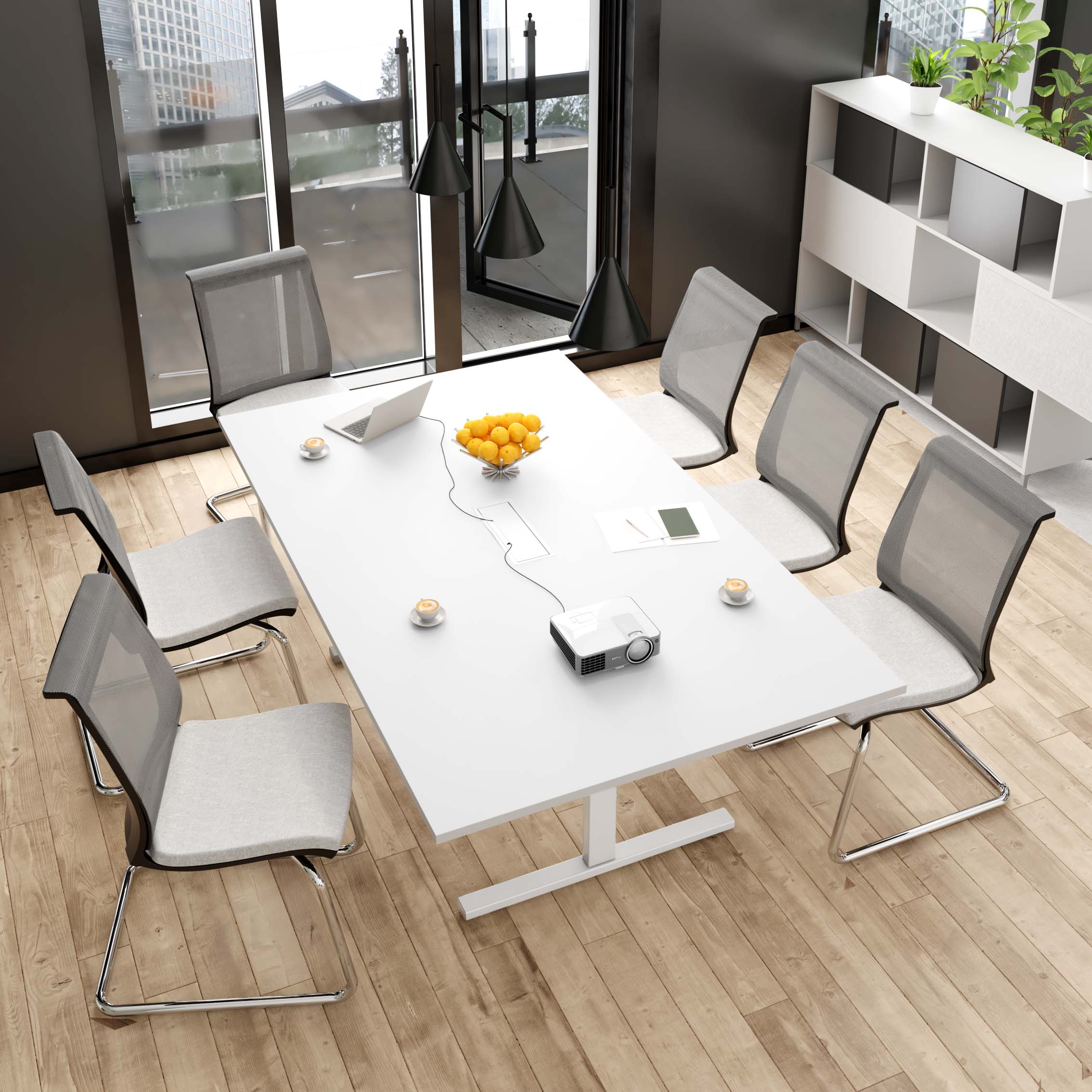 T-EASY Konferenztisch | 2000 x 1200 mm (8 - 10 Personen), elektrifiziert, Weiß - 1 Main Image