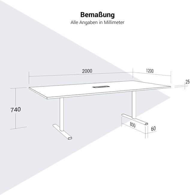T-EASY Konferenztisch | 2000 x 1200 mm (8 - 10 Personen), elektrifiziert, Weiß T-EASY Konferenztisch | 2000 x 1200 mm (8 - 10 Personen), elektrifiziert, Weiß