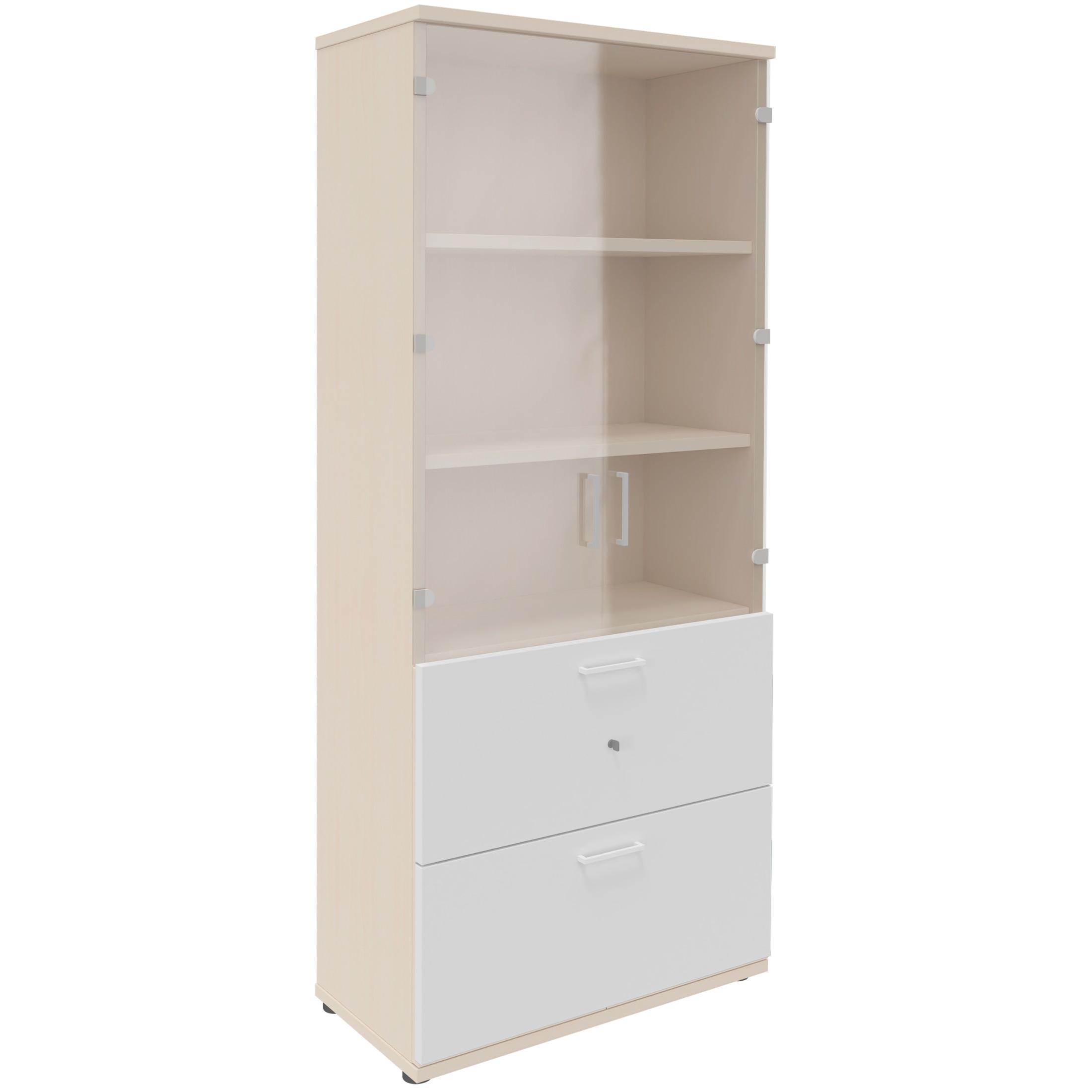 UNI Showcase cabinet with hanger register | 5 Oh, 800 x 1897 mm, maple / white - 2 Main Image