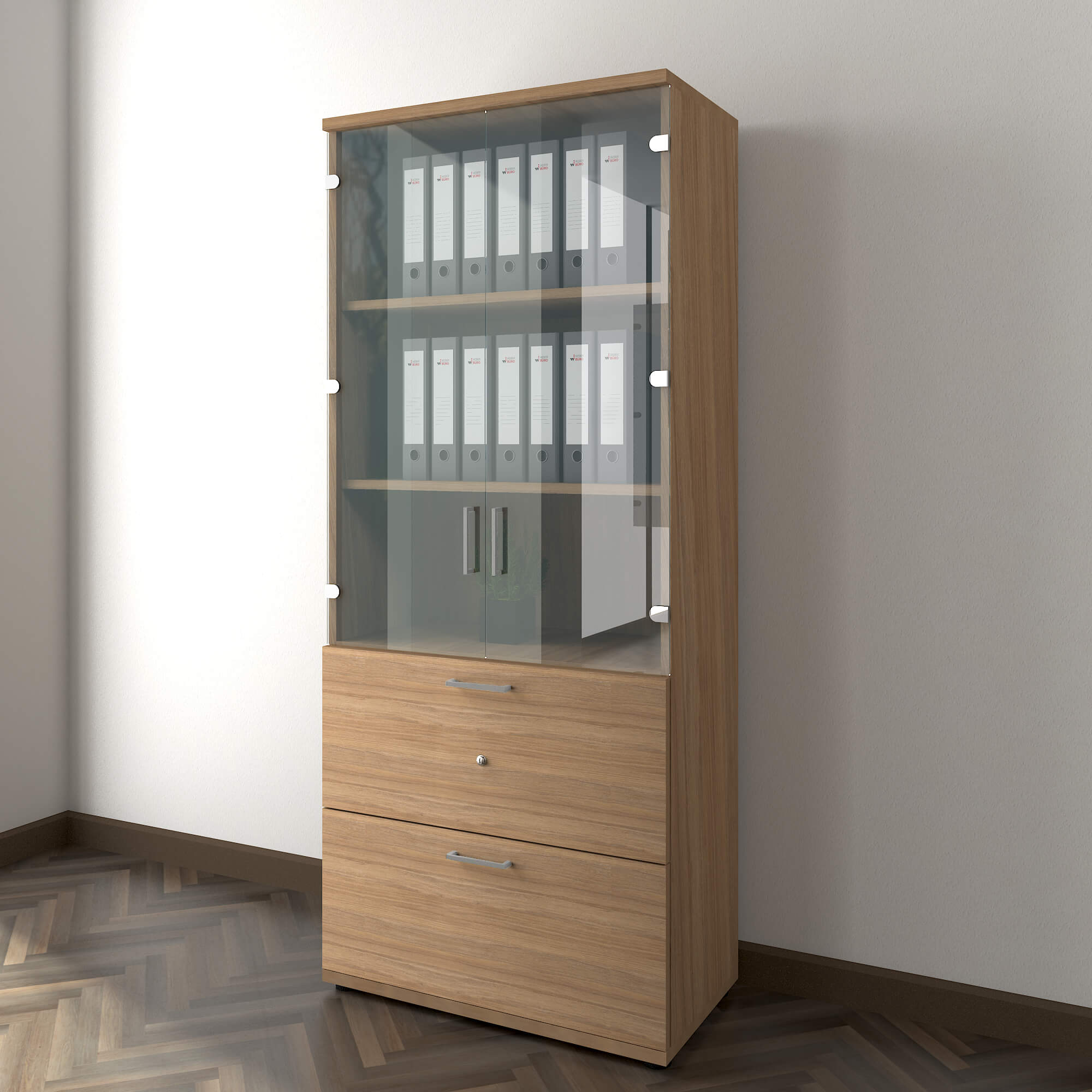 UNI Showcase cabinet with hanger register | 5 Oh, 800 x 1897 mm, amber oak - 1 Main Image