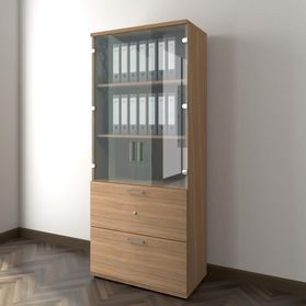 UNI Vitrinenschrank mit Hängeregister | 5 OH, 800 x 1897 mm, Bernsteineiche