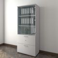 UNI Vitrinenschrank mit Hängeregister | 5 OH, 800 x 1897 mm, Perlgrau