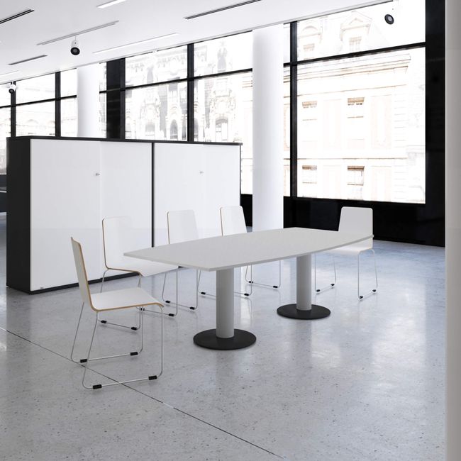 OPTIMA Konferenztisch | Bootsform, 2000 x 1000 mm (6 - 8 Personen), Perlgrau