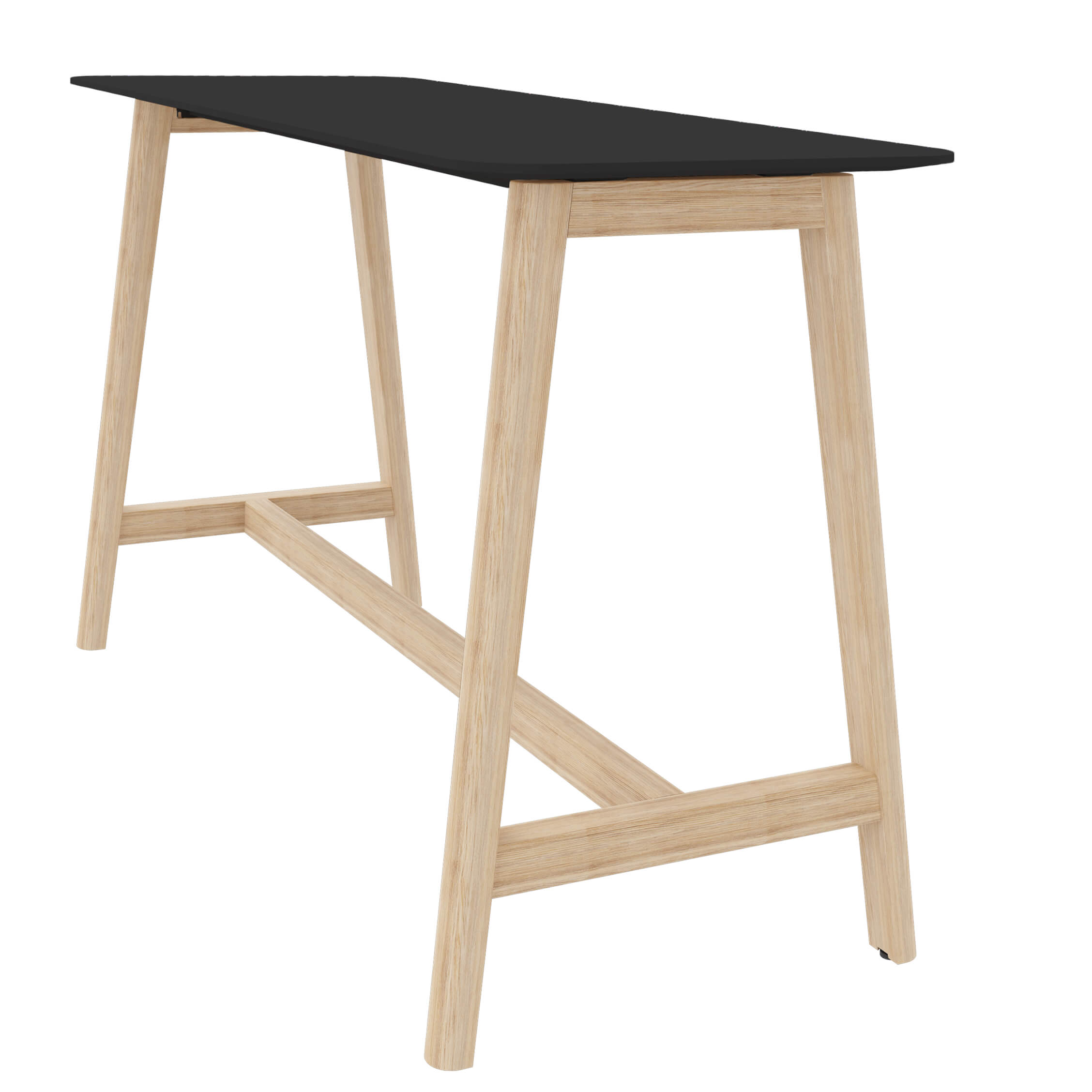 NOVA WOOD Hochtisch | Massivholz-Gestell, 1800 x 700 mm, HPL FENIX Schwarz - 3 Main Image