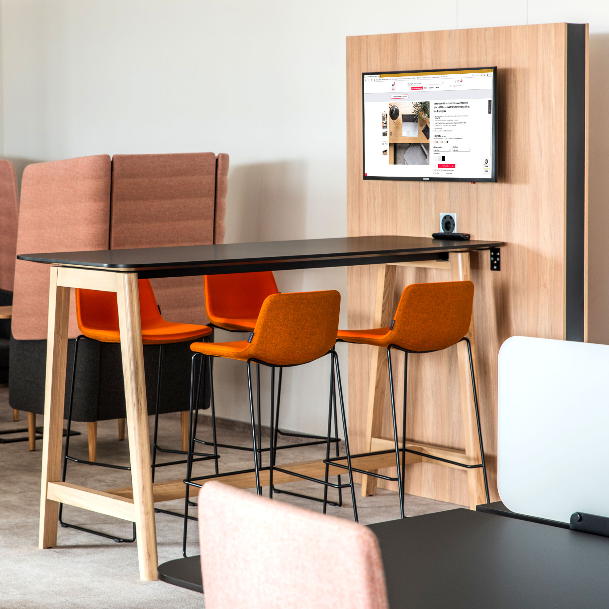 NOVA WOOD Hochtisch | Massivholz-Gestell, 1800 x 700 mm, HPL FENIX Schwarz - 10 Main Image