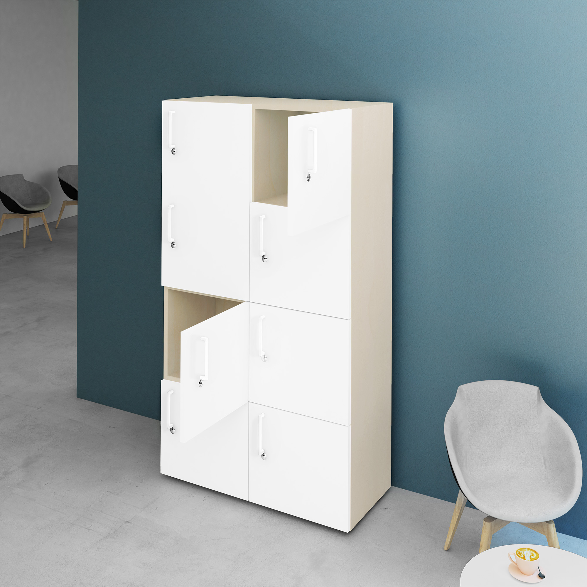 NOVA Spind | 800 x 1092 - 1444 mm (6 - 8 armadietti), acero / bianco - 13 Main Image