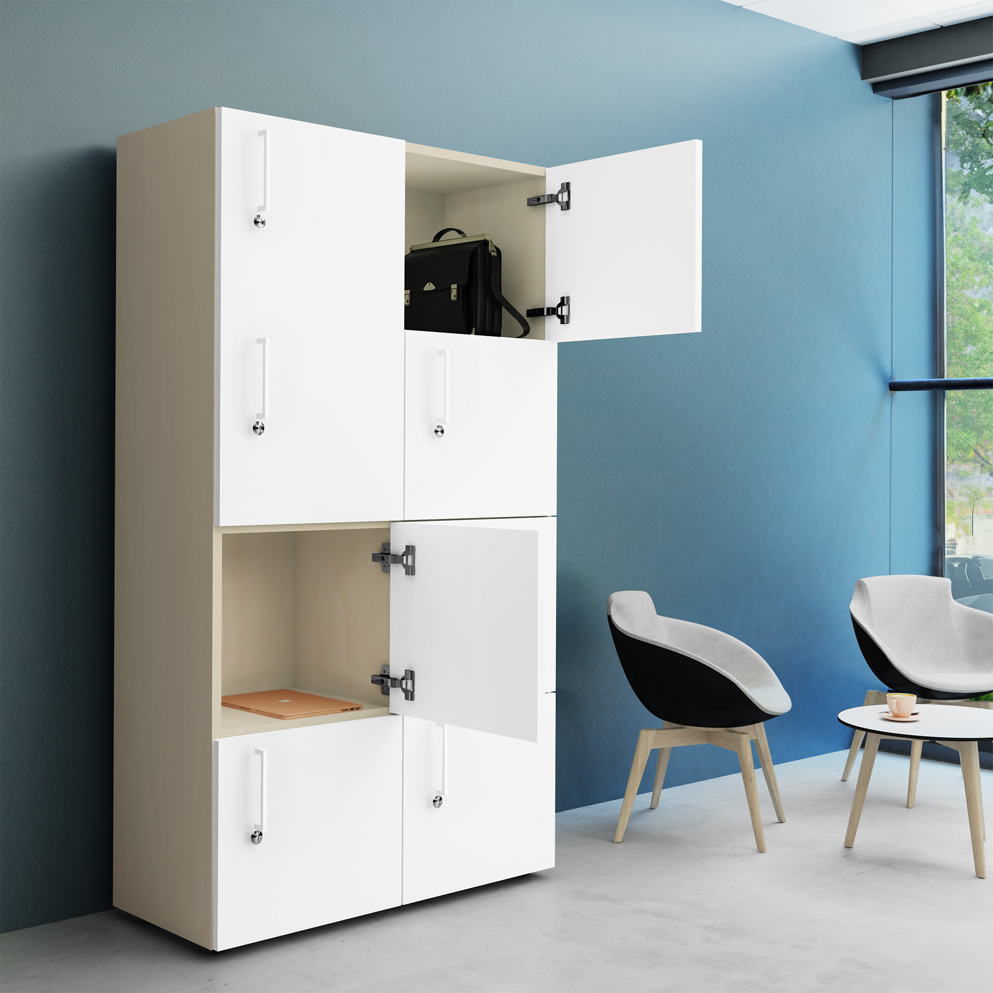 NOVA Spind | 800 x 1092 - 1444 mm (6 - 8 armadietti), acero / bianco - 12 Main Image