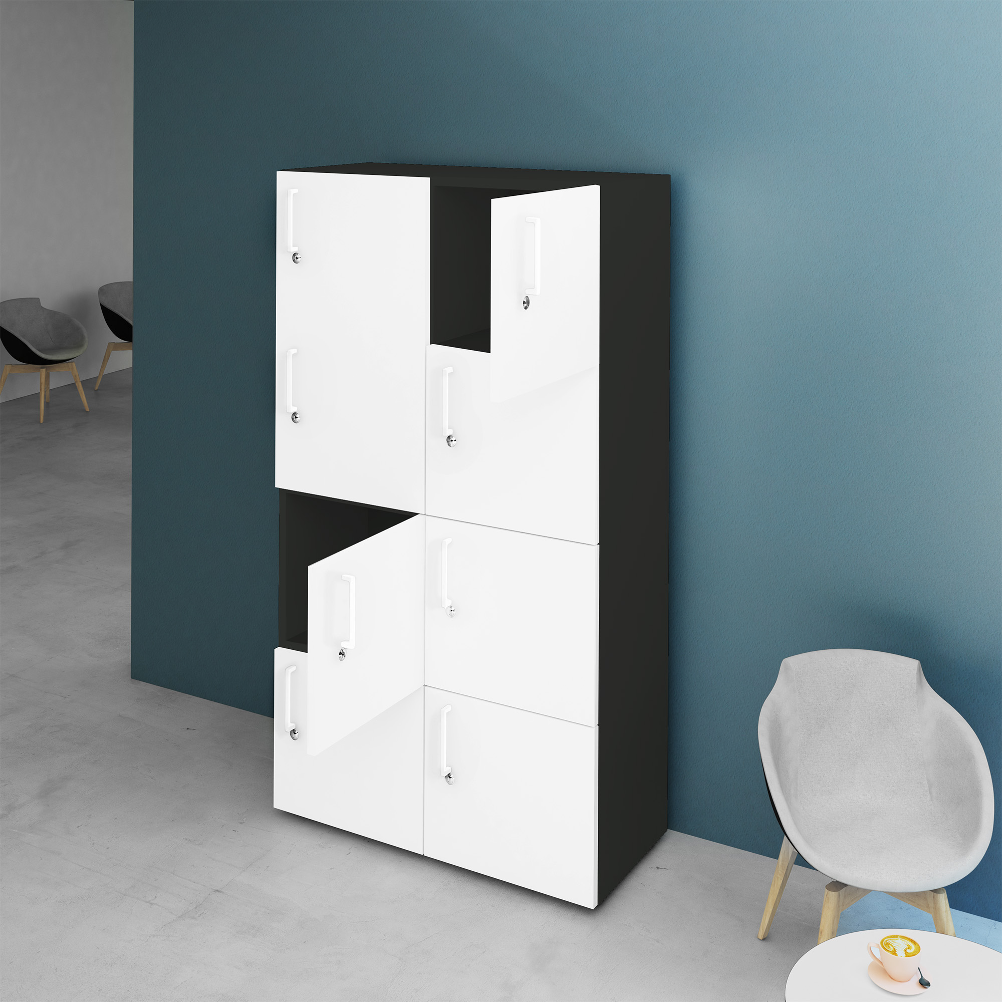 NOVA Spind | 800 x 1092 - 1444 mm (6 - 8 armadietti), antracite / bianco - 13 Main Image