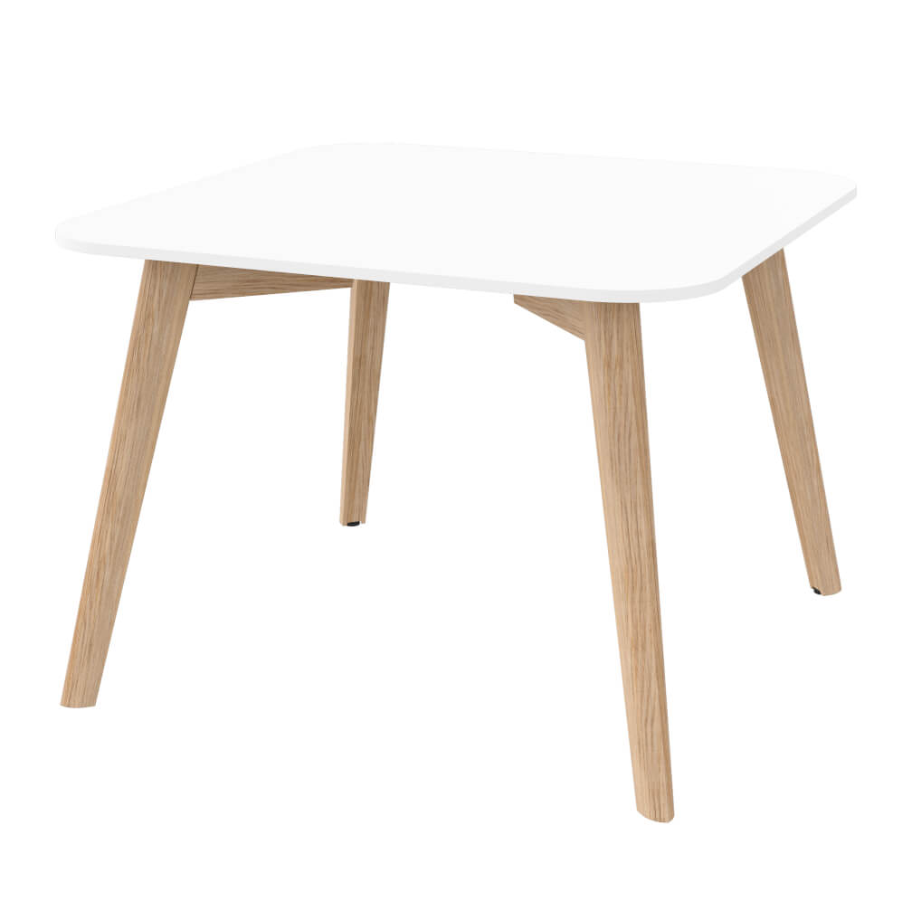 NOVA WOOD Couchtisch | Massivholz-Gestell, 700 x 700 mm, HPL Weiss - 2 Main Image
