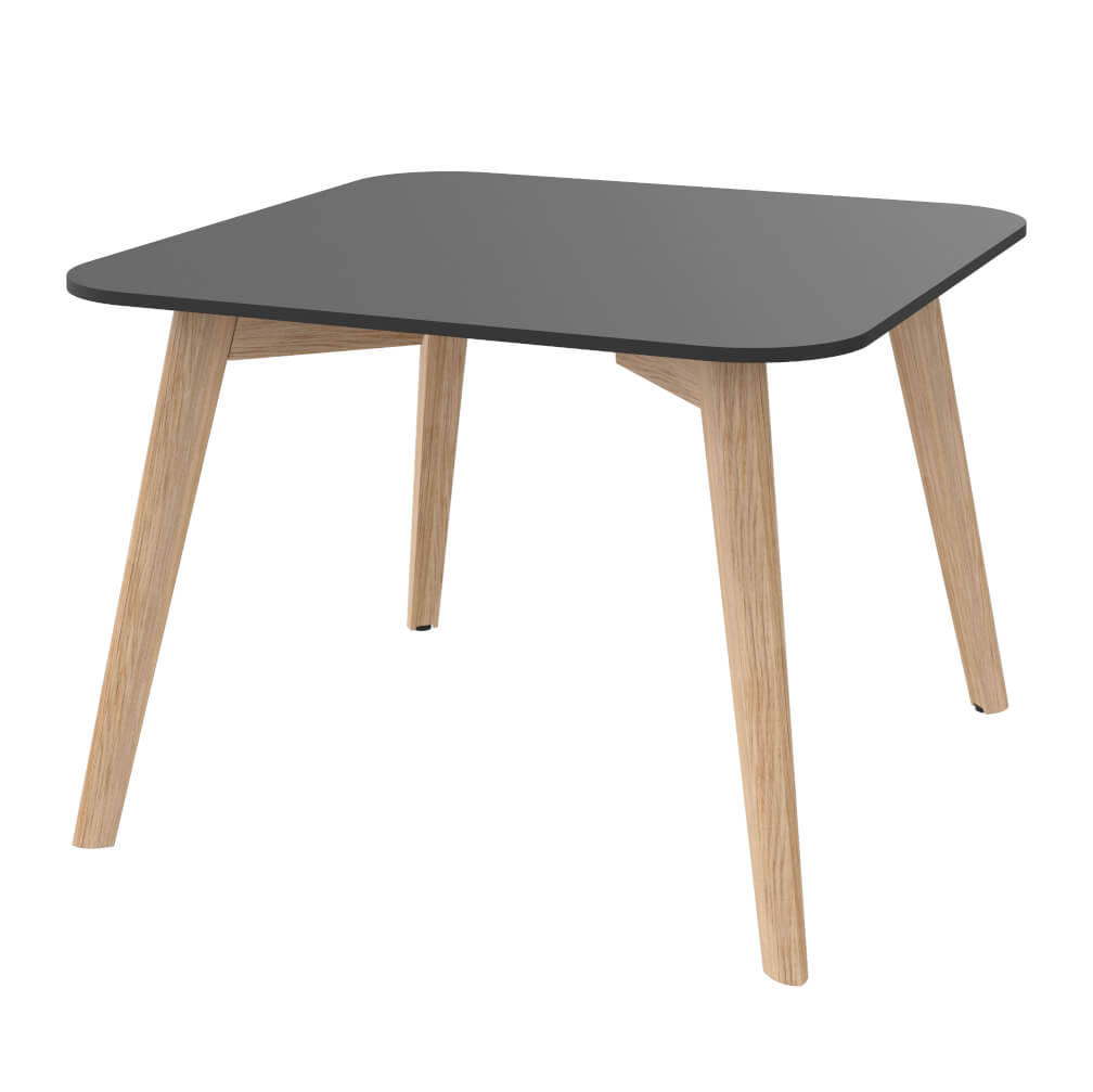 NOVA WOOD Couchtisch | Massivholz-Gestell, 700 x 700 mm, HPL FENIX Schwarz - 2 Main Image