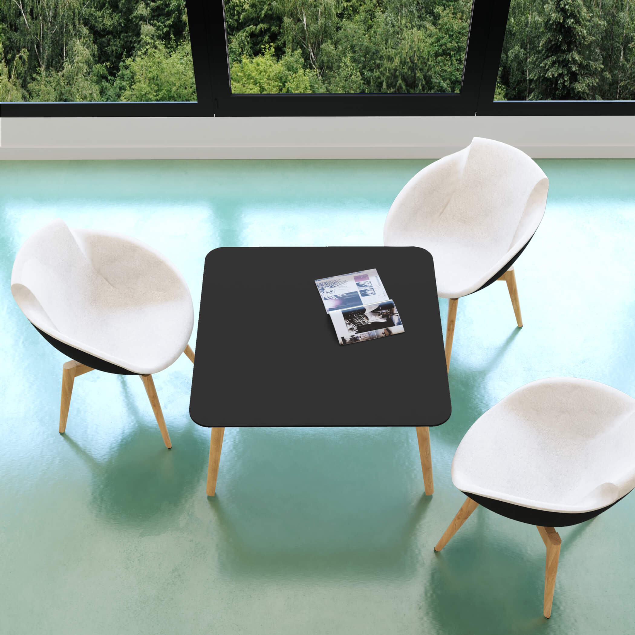 NOVA WOOD Couchtisch | Massivholz-Gestell, 700 x 700 mm, HPL FENIX Schwarz - 3 Main Image