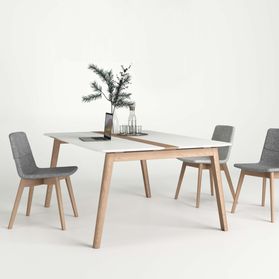 NOVA WOOD Konferenztisch | Elektrifiziert, Massivholz-Gestell, 1200 x 1200 mm, HPL Weiß
