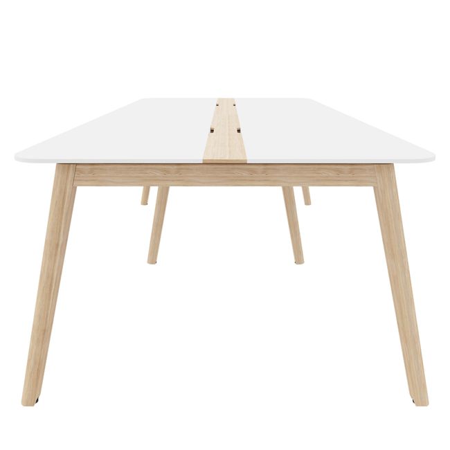 NOVA WOOD Konferenztisch | Elektrifiziert, Massivholz-Gestell, 2400 x 1200 mm, HPL Weiß