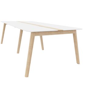 NOVA WOOD Konferenztisch | Elektrifiziert, Massivholz-Gestell, 2400 x 1200 mm, HPL Weiß