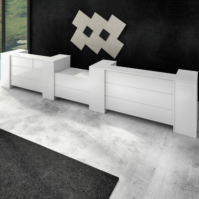 NOVUM Empfangstheke | 5200 - 6000 mm, Multicolor-LED-Beleuchtung, Weiß