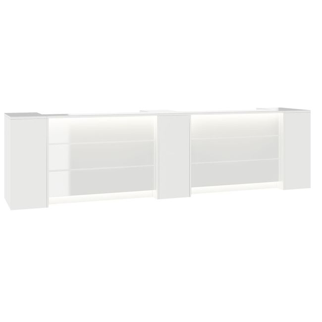 NOVUM Empfangstheke | 3600 - 4400 mm, Multicolor-LED-Beleuchtung, Weiß