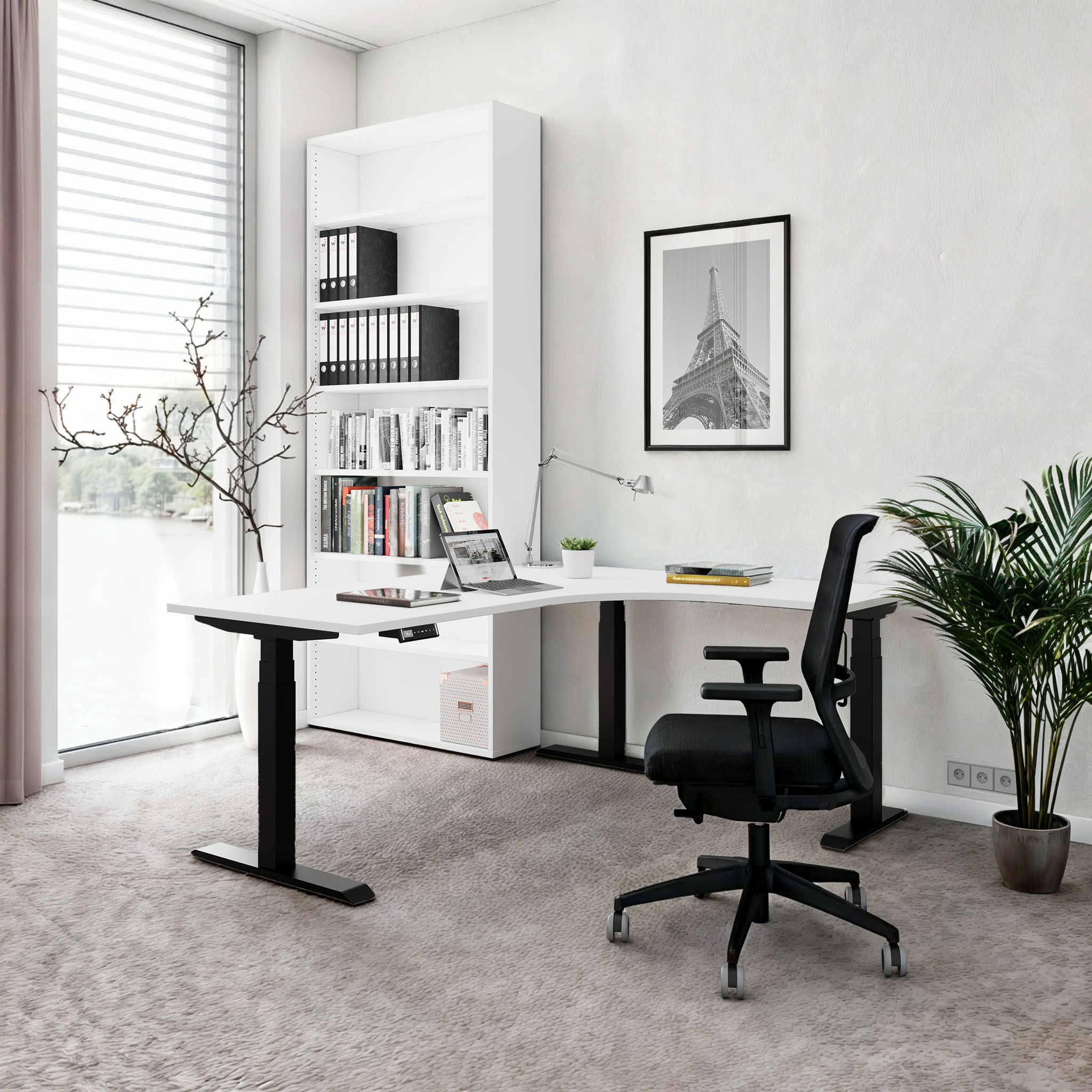 TELDRA Pro, Tableau de bureau à angle à 3 moteurs | 1800 x 1600 mm, réglable à hauteur électrique, blanc - 13 Main Image