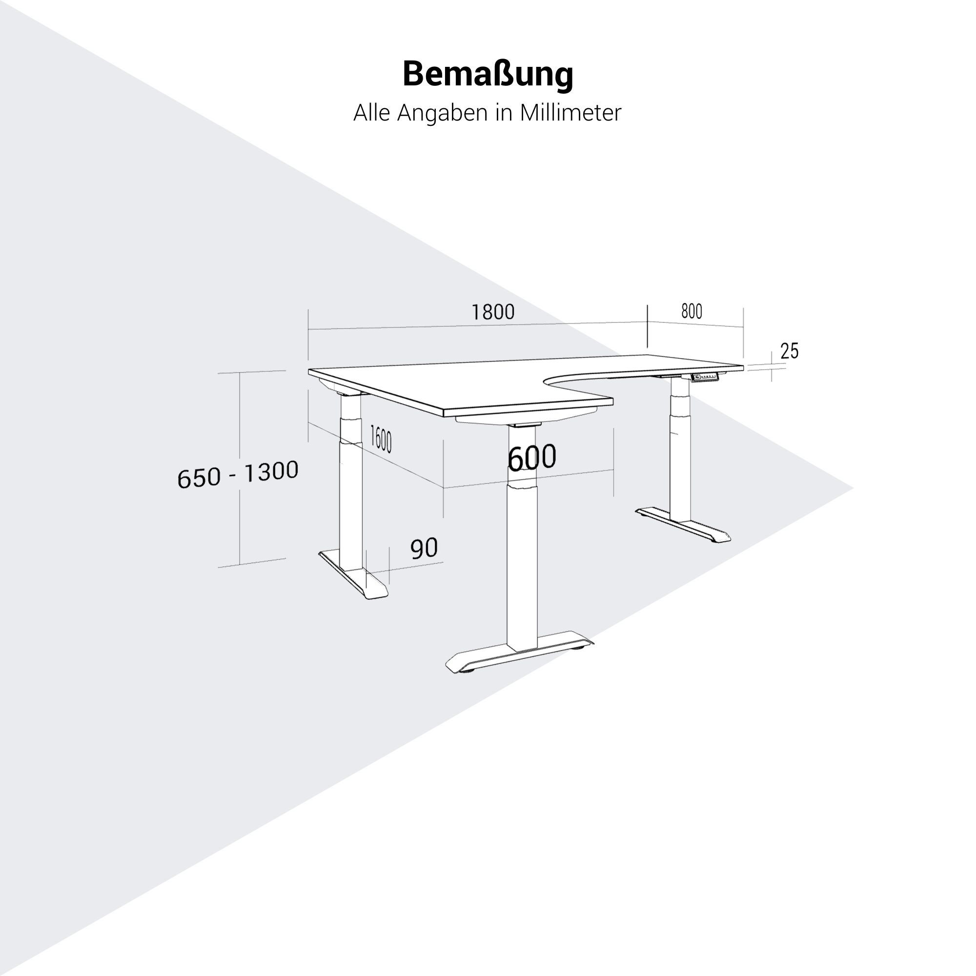 TELDRA Pro, Tableau de bureau à angle à 3 moteurs | 1800 x 1600 mm, réglable à hauteur électrique, blanc - 12 Main Image