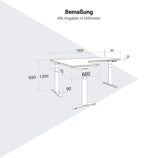 TELDRA Pro, 3-Motoren-Winkelschreibtisch | 1800 x 1600 mm, elektrisch höhenverstellbar, Weiß TELDRA Pro, 3-Motoren-Winkelschreibtisch | 1800 x 1600 mm, elektrisch höhenverstellbar, Weiß