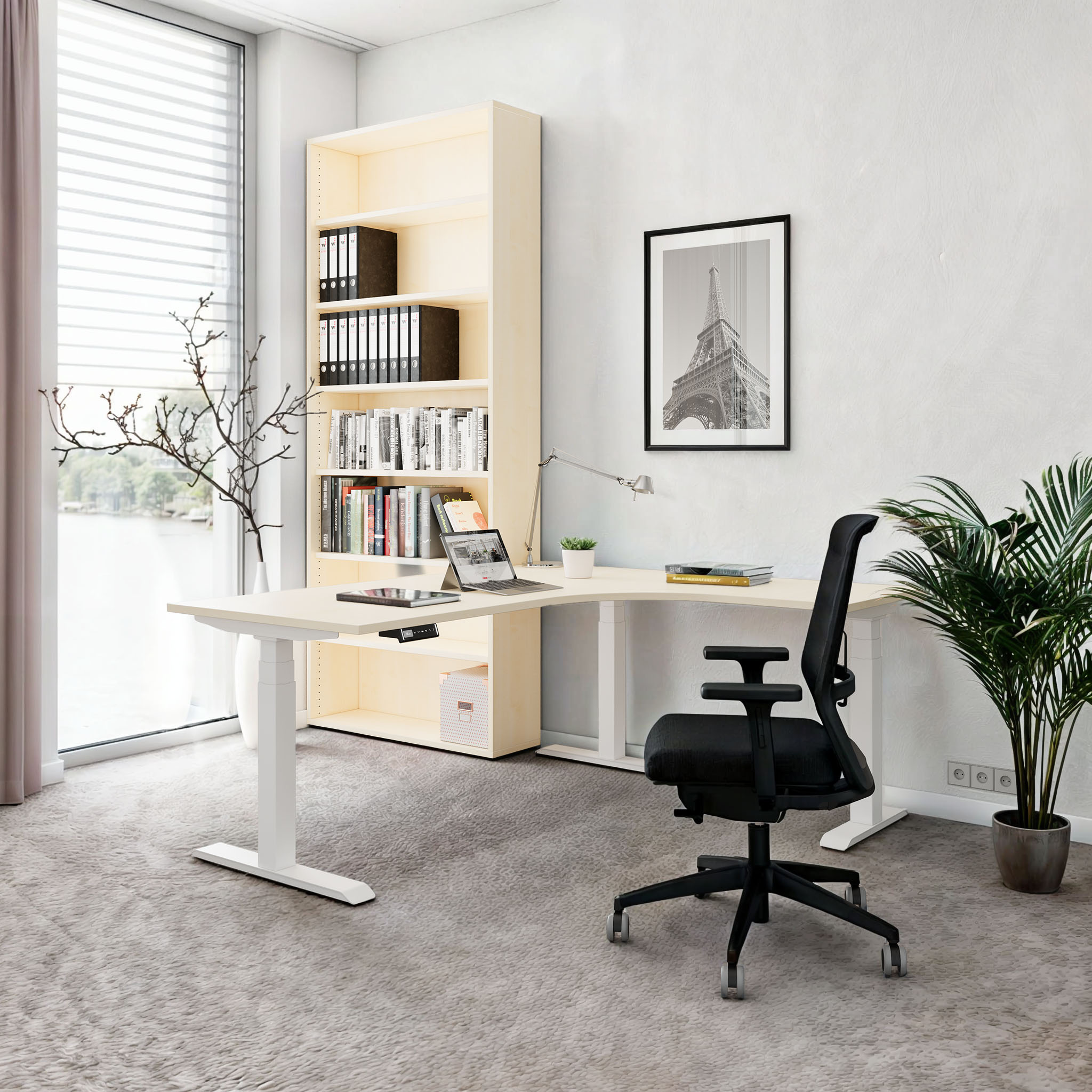 TELDRA Pro, Tableau de bureau à angle à 3 moteurs | 1800 x 1600 mm, réglable à la hauteur électrique, érable - 13 Main Image
