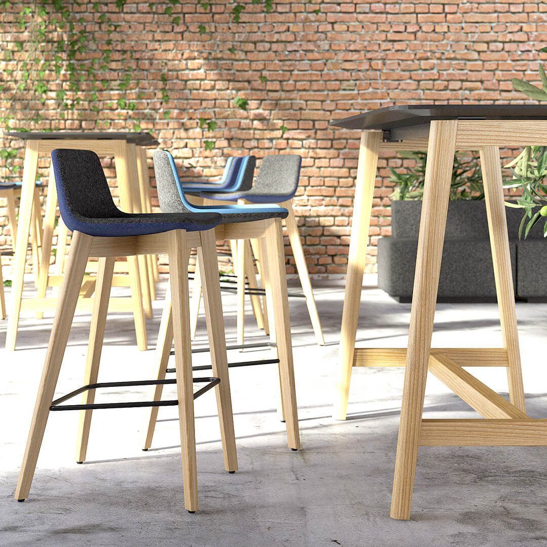 TWIST&SIT bar stool | Solid wood frame, 735 mm seat height, wool cover VELITO - 4 Main Image