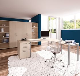 NOVA München - Komplettbüro | Set mit Winkelschreibtisch, Aktenschränken, Standcontainer, Ahorn