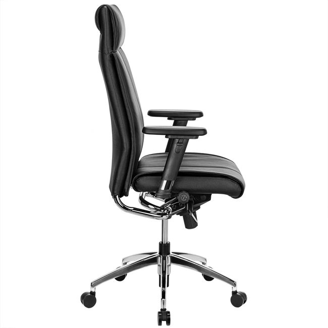 TOP Bürodrehstuhl | Lordosenstütze, Echtleder, Schwarz