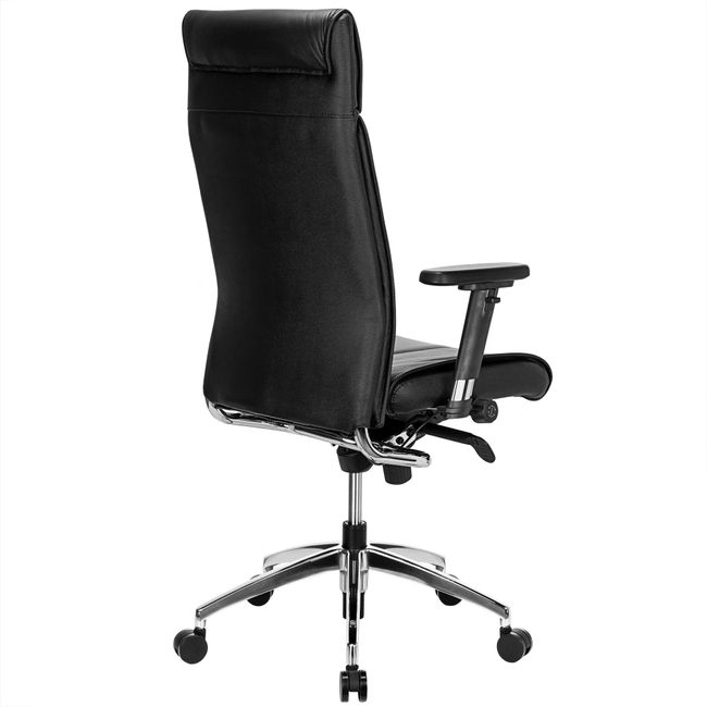 TOP Bürodrehstuhl | Lordosenstütze, Echtleder, Schwarz